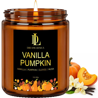 DL DREAMY DEWLA Fall Candle, Vanilla Pumpkin Scented for Home, 7oz Soy Wax 🍁 All In One Marketplace Canada