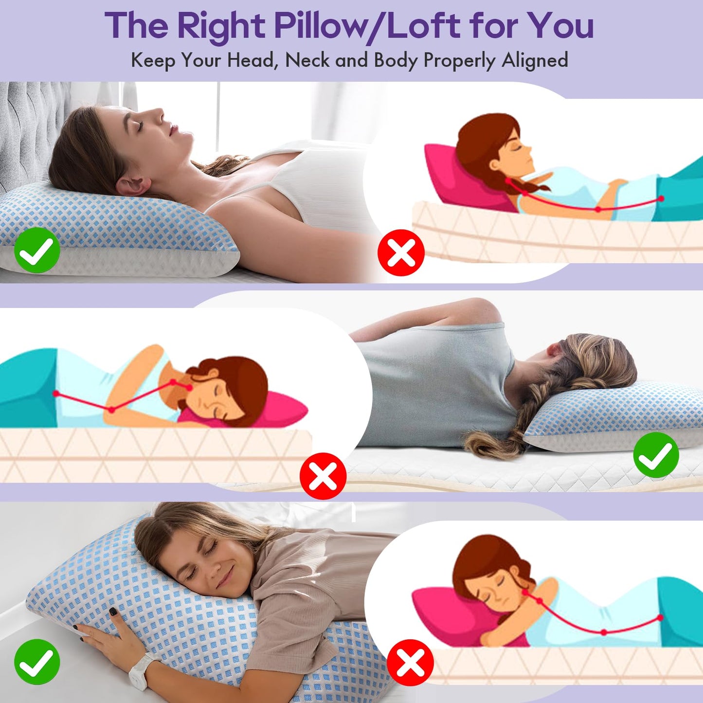 Cooling Memory Foam Pillows Queen Size 2 Pack, Adjustable Shredded Foams, Soft Firm Bed Pillow for Sleeping with Hypoallergenic Zipper Pillow Cover for Side, Back Sleepers, 20x30In - Available at All In One Marketplace Canada