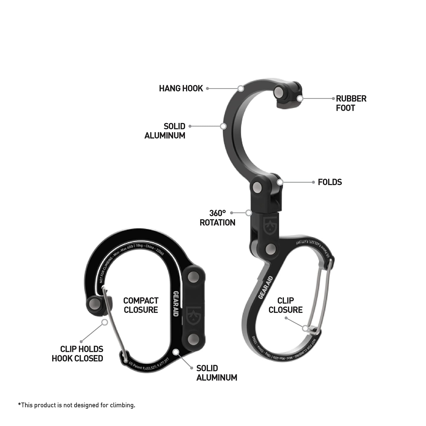 Gear AID HEROCLIP Carabiner Clip and Hook (Small) for Purse, Stroller, and Backpack, Black and Blue, 1 Pack Gear Aid