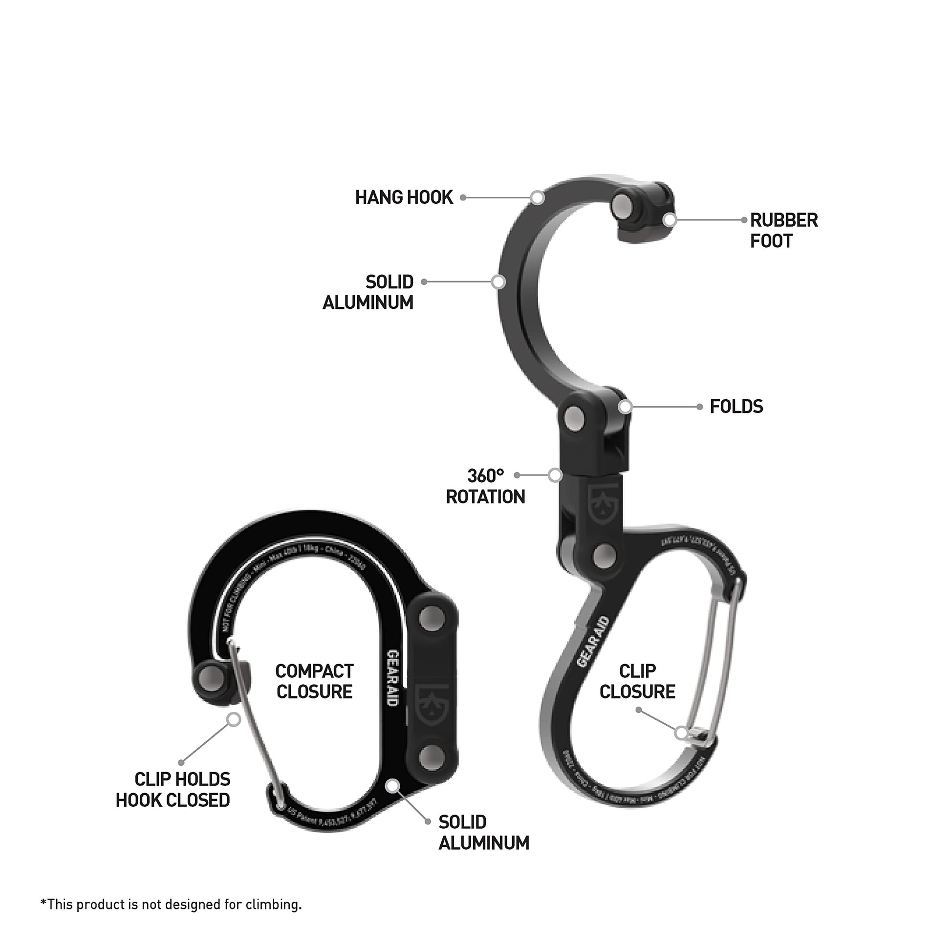 Gear AID HEROCLIP Carabiner Clip and Hook (Small) for Purse, Stroller, and Backpack, Black and Blue, 1 Pack Gear Aid