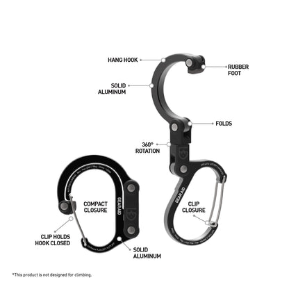 Gear AID HEROCLIP Carabiner Clip and Hook (Small) for Purse, Stroller, and Backpack, Black and Blue, 1 Pack Gear Aid
