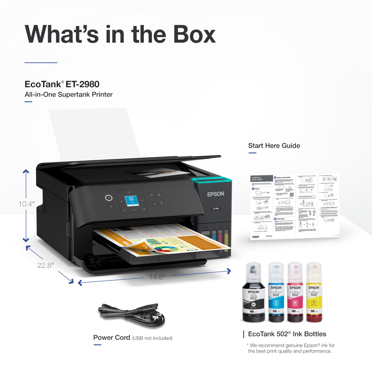 Epson EcoTank ET-2980 Wireless Color All-in-One Supertank Printer - Black