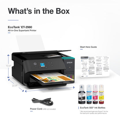 Epson EcoTank ET-2980 Wireless Color All-in-One Supertank Printer - Black