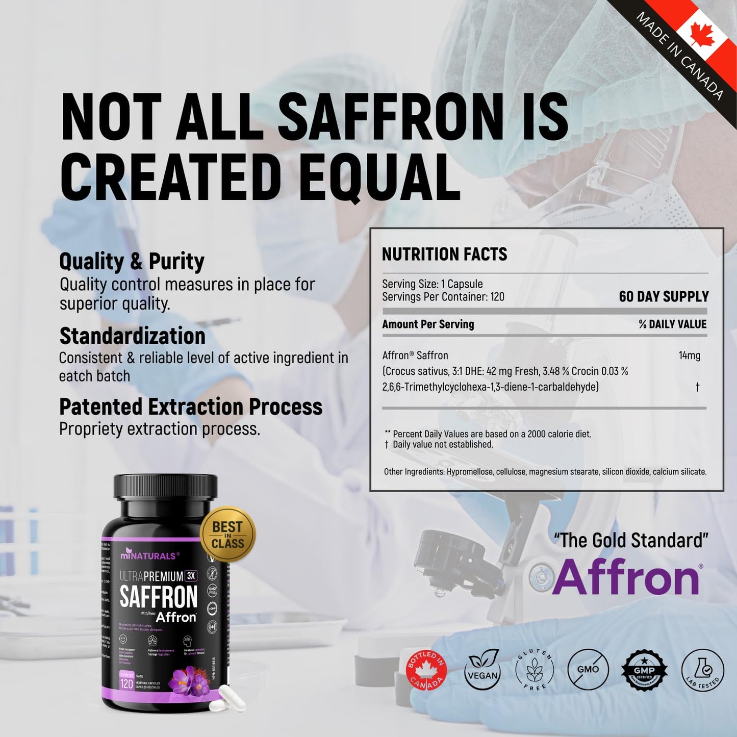 miNATURALS Saffron Supplements 120 Capsules | Clinically Studied Affron Saffron Extract | Stress & Mood Support for Men, Women & Teens | Pure Saffron Pills - Available at All In One Marketplace Canada