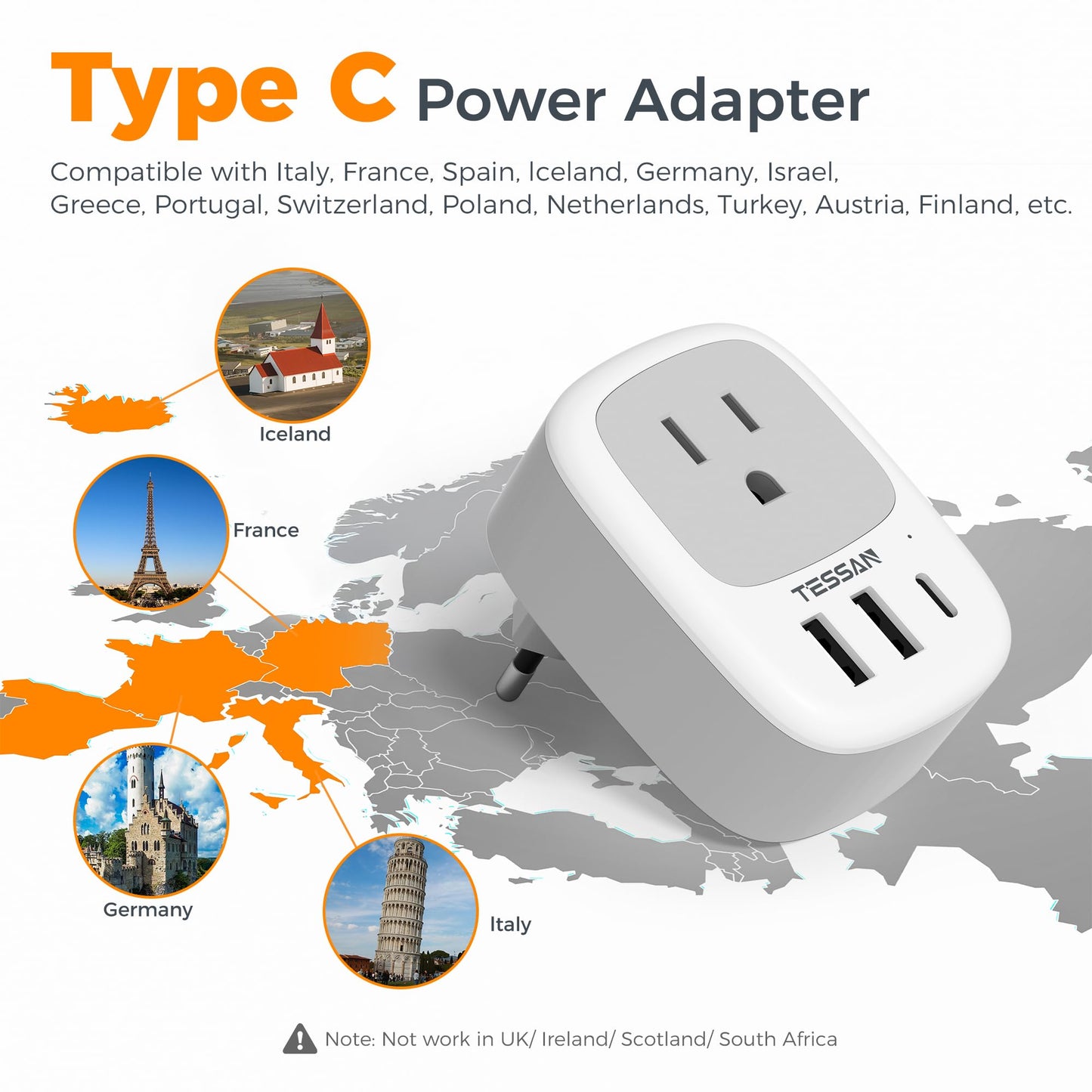 TESSAN Canada to European Travel Adapter 2 Pack, Plug Adaptor