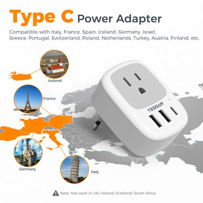 TESSAN Canada to European Travel Adapter 2 Pack, Plug Adaptor