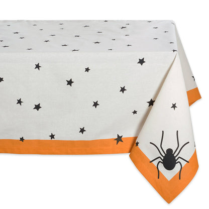 Nappe d'Halloween imprimée DII 100 % coton, lavable en machine, 132 x 132 cm, pour 4 personnes, étoiles et araignées noires