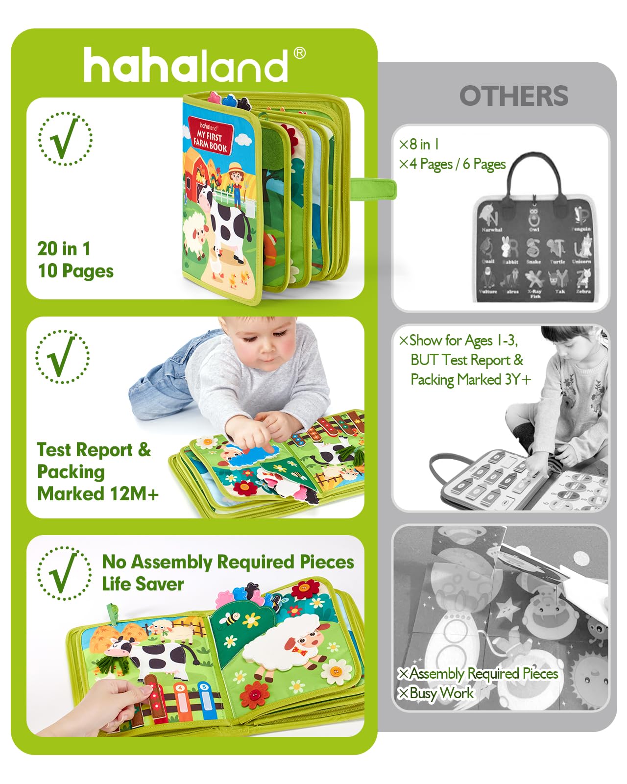 hahaland Busy Books for Toddlers 1-2 - Montessori Toddler Busy Board for 1 2 Year Old, 20 in 1 Quiet Book Educational Toddler Toys for 1 2 3 Year Old Boy Girls Gifts, Travel Toys for Toddlers 1-3 - Available at All In One Marketplace Canada