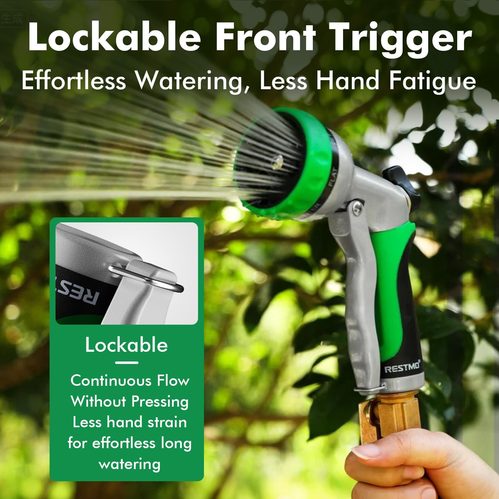 RESTMO Garden Hose Nozzle, Heavy Duty Metal Water Hose Nozzle with 7 Adjustable Spray Patterns, High Pressure Hand Sprayer with Flow Control, Best for Watering Plants & Lawns, Washing Cars & Pets