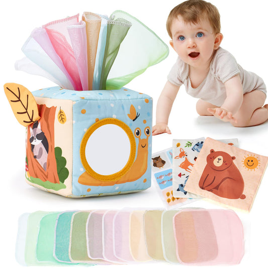 hahaland Baby Tissue Box Toy - Montessori Baby Toys 6-12 Months, Mirror Sensory Toys for Babies 12-18 Months, Boy Girl Gifts for 6M+ - Available at All In One Marketplace Canada