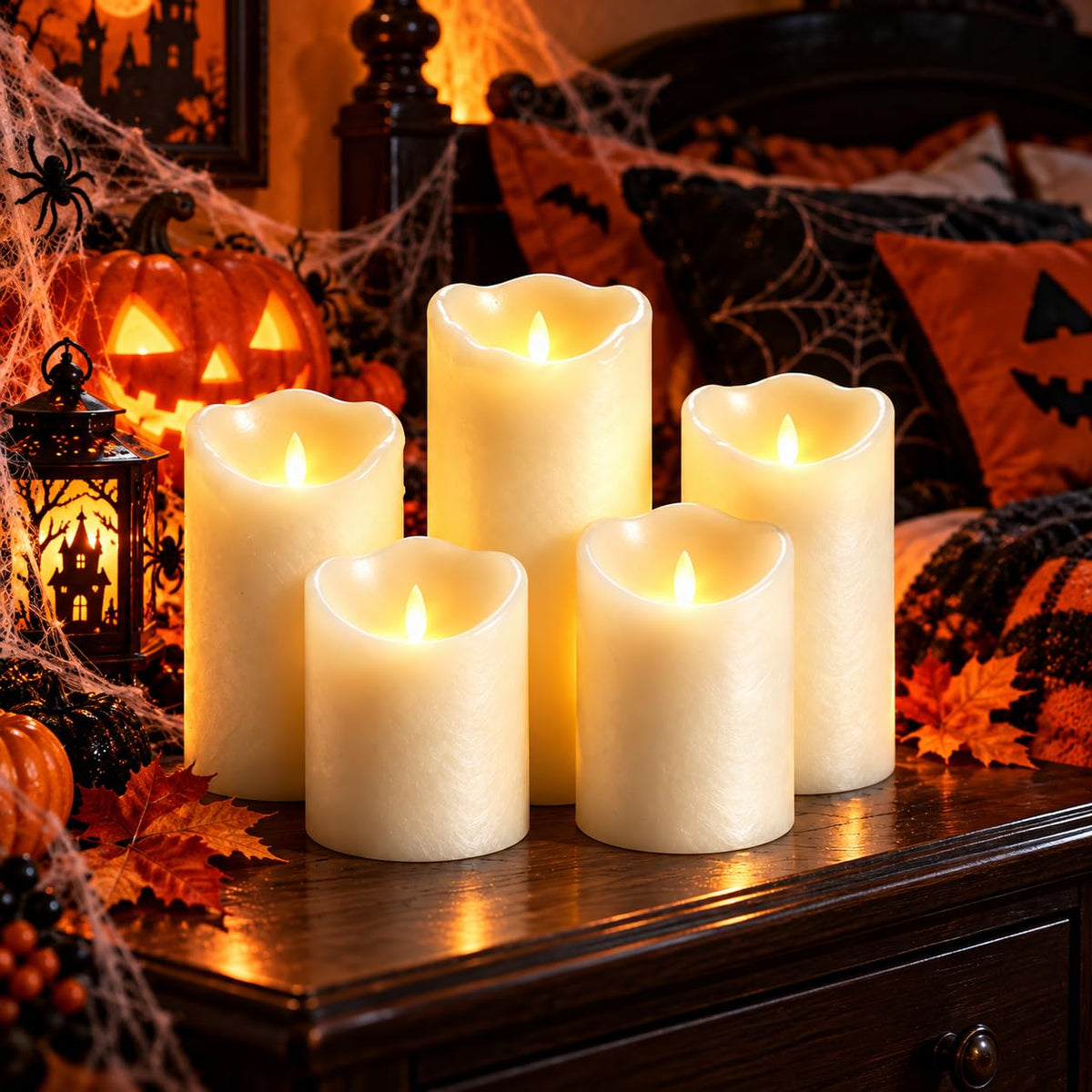 5 Pack Ivory Slant Top Flameless Candles, Real Moving Flame Wax LED Candles with 2 Remote Controls, Gradient Flickering Candle Lights for Home Wedding Holiday Decor 🍁 All In One Marketplace Canada
