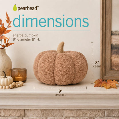 Citrouille en sherpa beige Pearhead, décoration d'Halloween en peluche, décoration d'automne moderne, beige