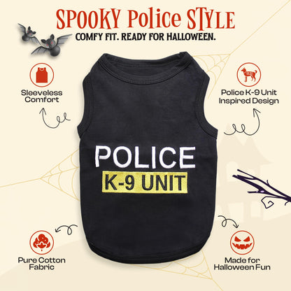 Costume de chien policier K9 pour animal de compagnie – T-shirt d'Halloween K9 pour chien – Costume de policier pour animal – Costumes de chien pour Halloween – Vêtements et accessoires pour chien – Tenue avec manches pour animal – XL