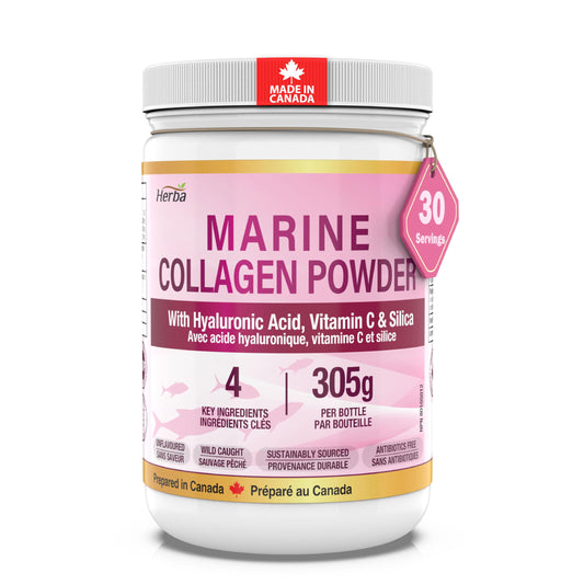 Herba Marine Collagen Powder for Women & Men with Hyaluronic Acid, Vitamin C, and Silica – 305g | Made in Canada | Wild Caught | Hydrolyzed Collagen Peptides | Antibiotics Free | Sustainably Sourced - Available at All In One Marketplace Canada
