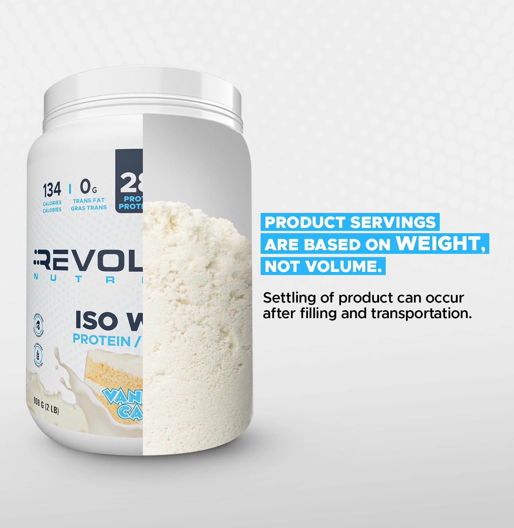 Revolution Nutrition Iso Whey Protein Powder - 100% Isolate, 28g Per Serving, Vanilla Cake Flavor, 2 Pound (27 Servings)