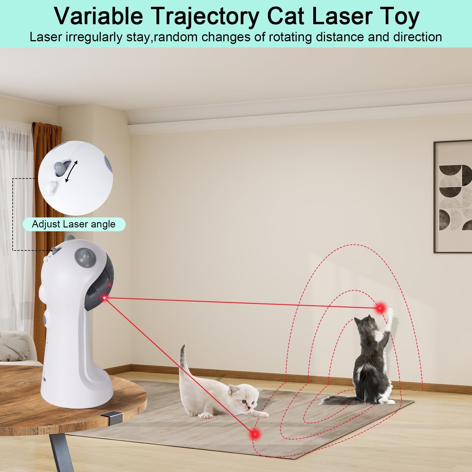 TBTeek Cat Toy, Automatic Motion-Activated, 5 Fun Patterns, 4 Speed Modes, Adjustable Light Angles, Random Rotating Trajectory, Rechargeable - Available at All In One Marketplace Canada