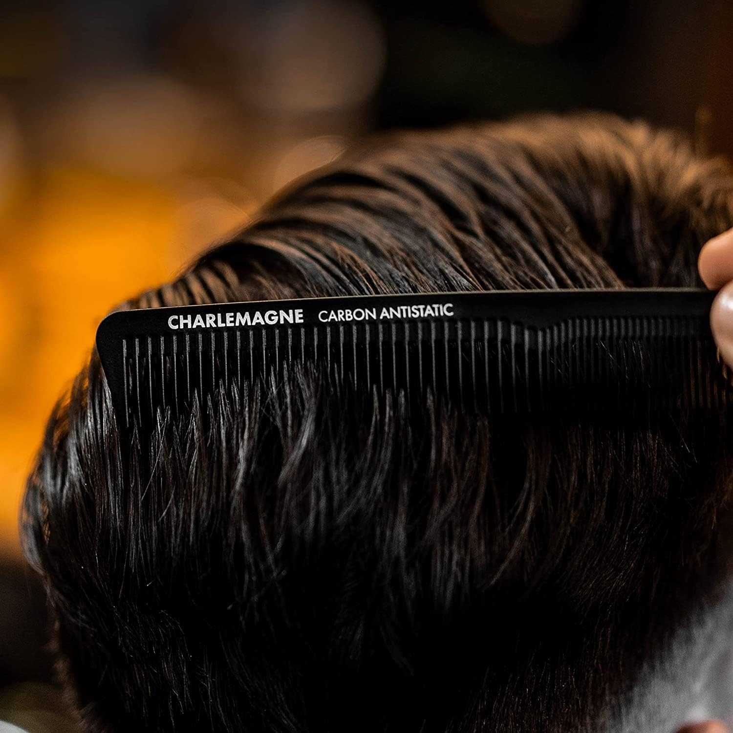 Charlemagne Carbon Fibre Hair Comb - 18 cm, Fine Tooth - Professional Barber Performance - Beard Comb for Men & Mustache Styling - Shatterproof Anti-Static Travel Groomer - Available at All In One Marketplace Canada
