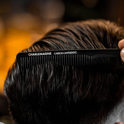 Charlemagne Carbon Fibre Hair Comb - 18 cm, Fine Tooth - Professional Barber Performance - Beard Comb for Men & Mustache Styling - Shatterproof Anti-Static Travel Groomer - Available at All In One Marketplace Canada