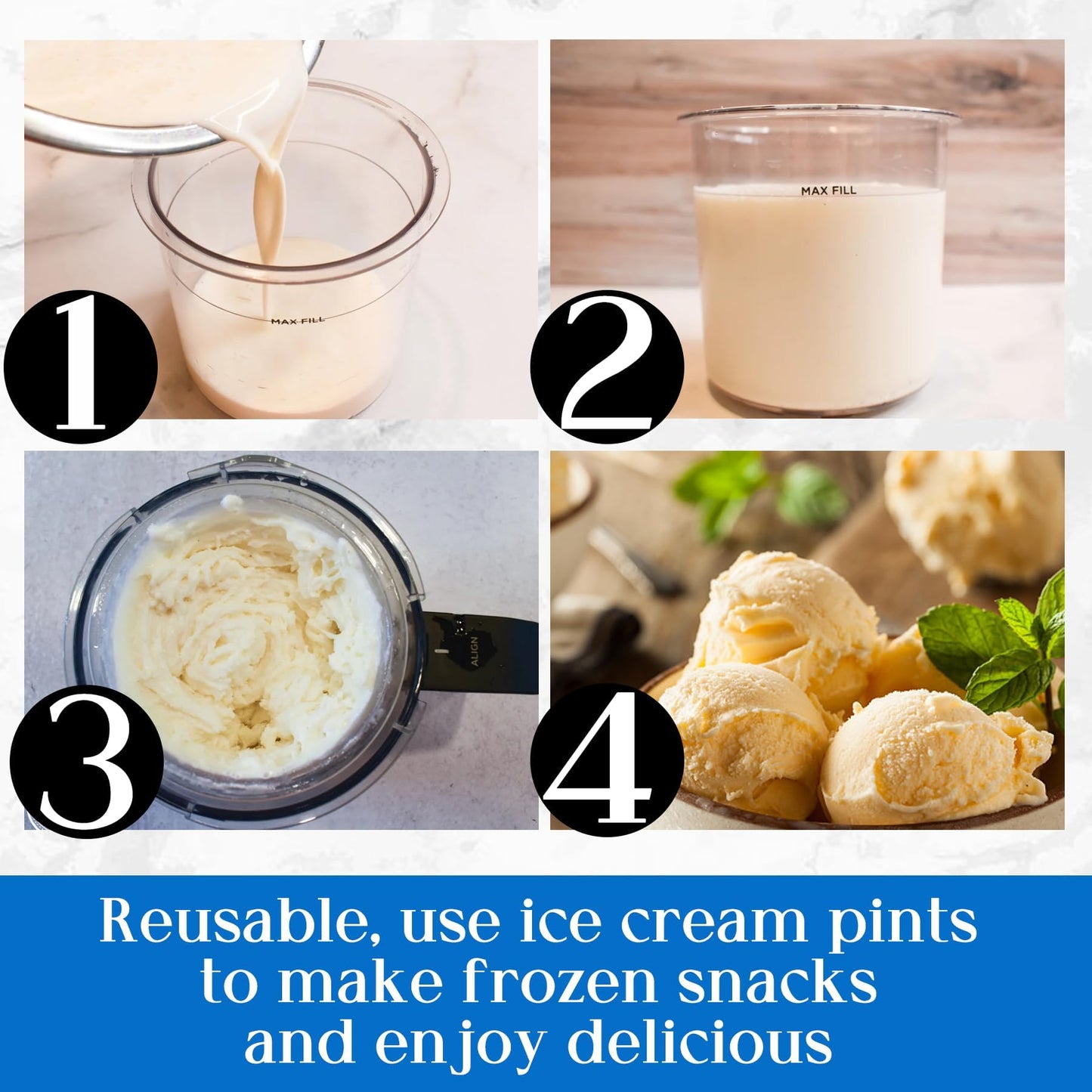 Containers Replacement for Ninja Creami Pints and Lids & Scoop - 4 Pack | Compatible with NC300/NC301/NC299AMZ Series | BPA-Free, Dishwasher-Safe, Leak-Proof Pints for Homemade Ice Cream - Available at All In One Marketplace Canada