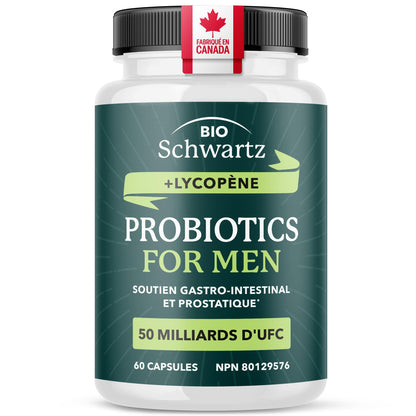 Probiotics for Men | Gut Health & Prostate Support | 50 Billion CFU with 15 Probiotic Strains | With Lycopene for Prostate Support | Men’s Gut Health Supplements | Non-GMO | Made in Canada | 60 Ct