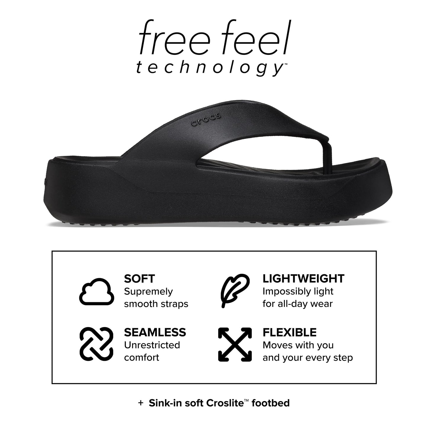 Crocs Women's Getaway Platform Flip Flops, Wedge Sandals for Women, Black, 7 Crocs