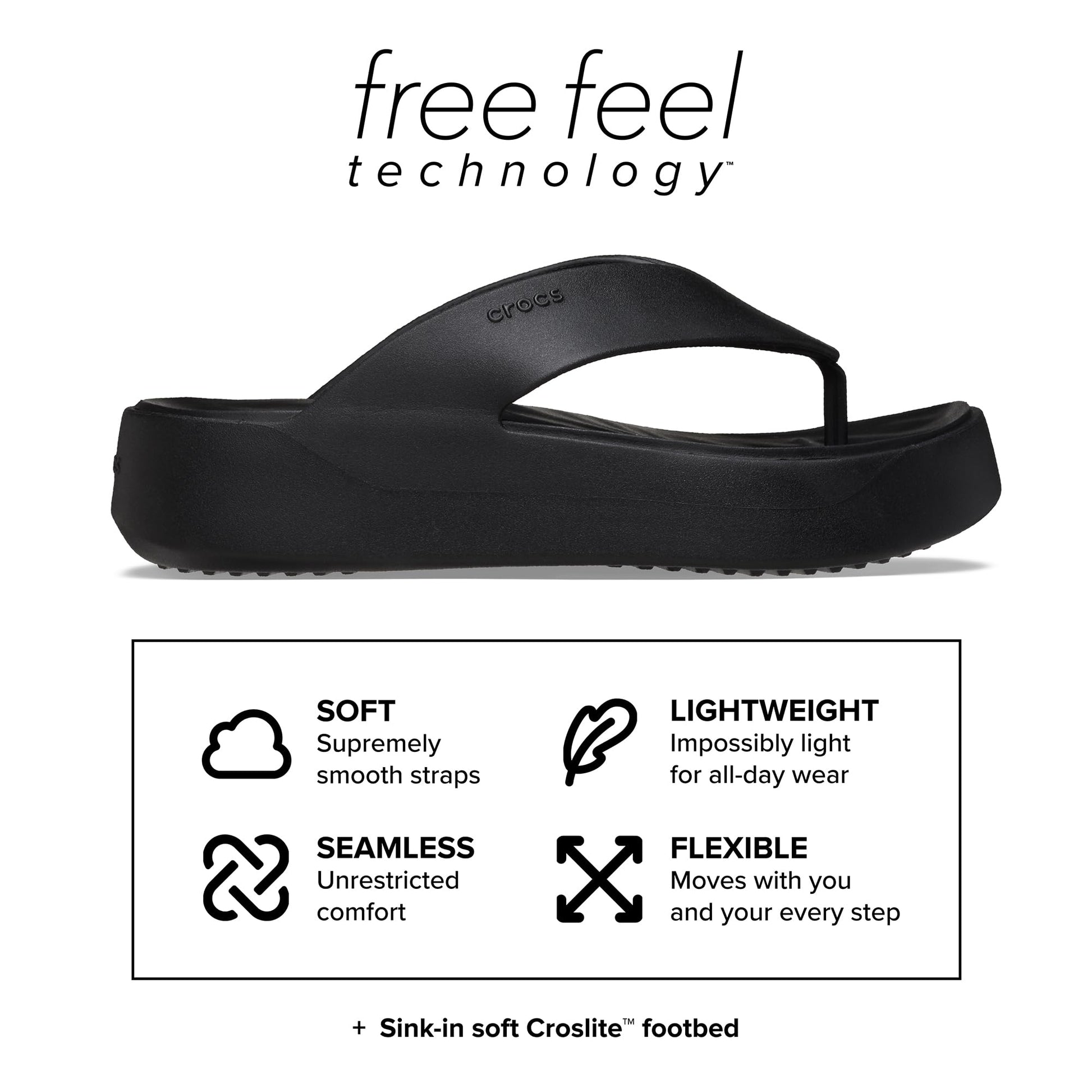 Crocs Women's Getaway Platform Flip Flops, Wedge Sandals for Women, Black, 7 Crocs