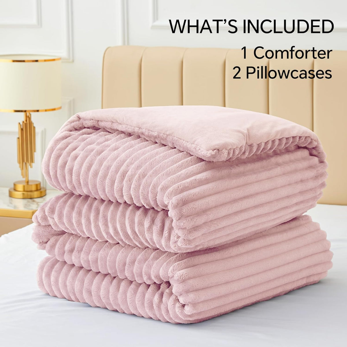 BEDELITE Fleece Queen Comforter Set, Soft Fluffy Bedding Set, Pink 🍁 All In One Marketplace Canada