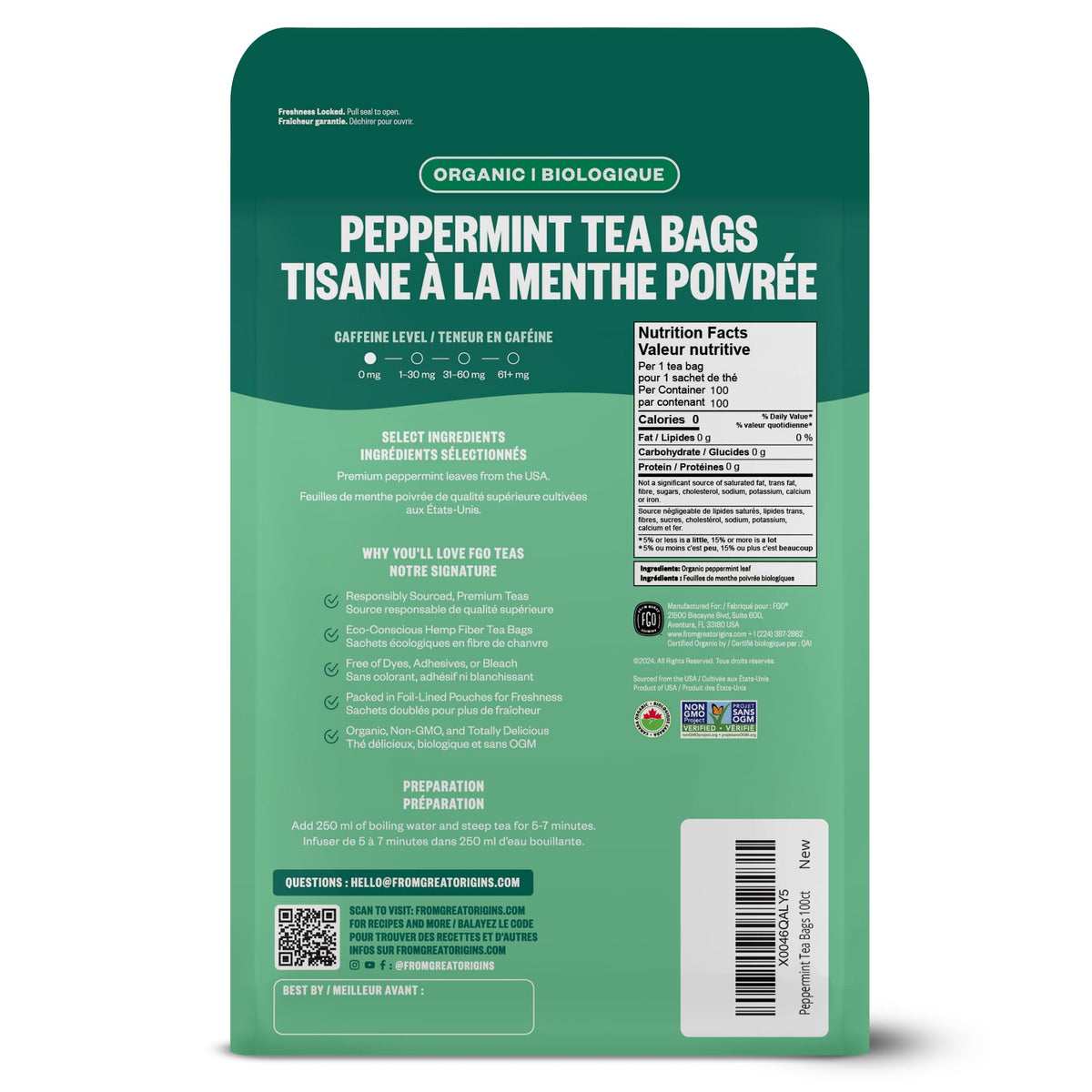 FGO Organic Peppermint Tea, Eco-Conscious Tea Bags, 100 Count, Packaging May Vary (Pack of 1) 🍁 All In One Marketplace Canada