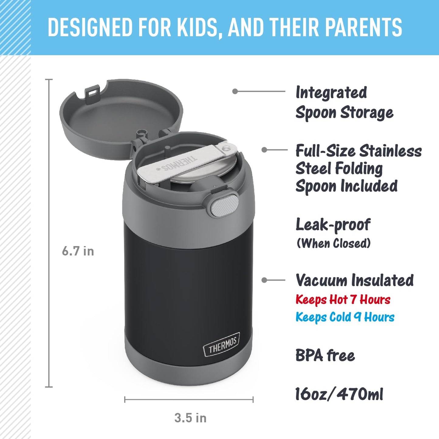 THERMOS FUNTAINER Food Jar with Spoon, 16oz, Matte Charcoal 🍁 All In One Marketplace Canada