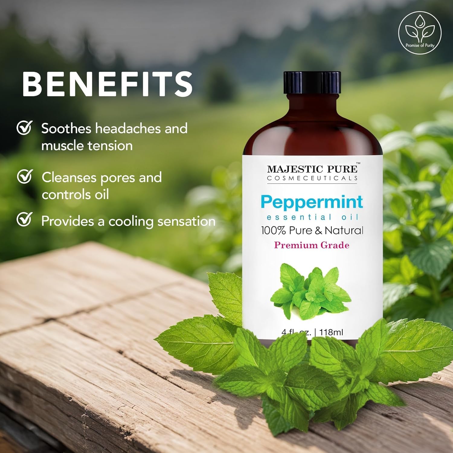 Majestic Pure Peppermint Essential Oil - Huge 118 ml - 100% Pure and Natural Oil for Soap Making Scent- Premium Grade with Glass Dropper