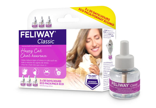 FELIWAY Classic Diffuser Refill Value Pack, Promotes Calmness in Cats & Kittens, VHP Registered NN.P4B8, includes 3 Refills, Lasts 90 Days, Cat Calming Pheromones, 3 x 48ml