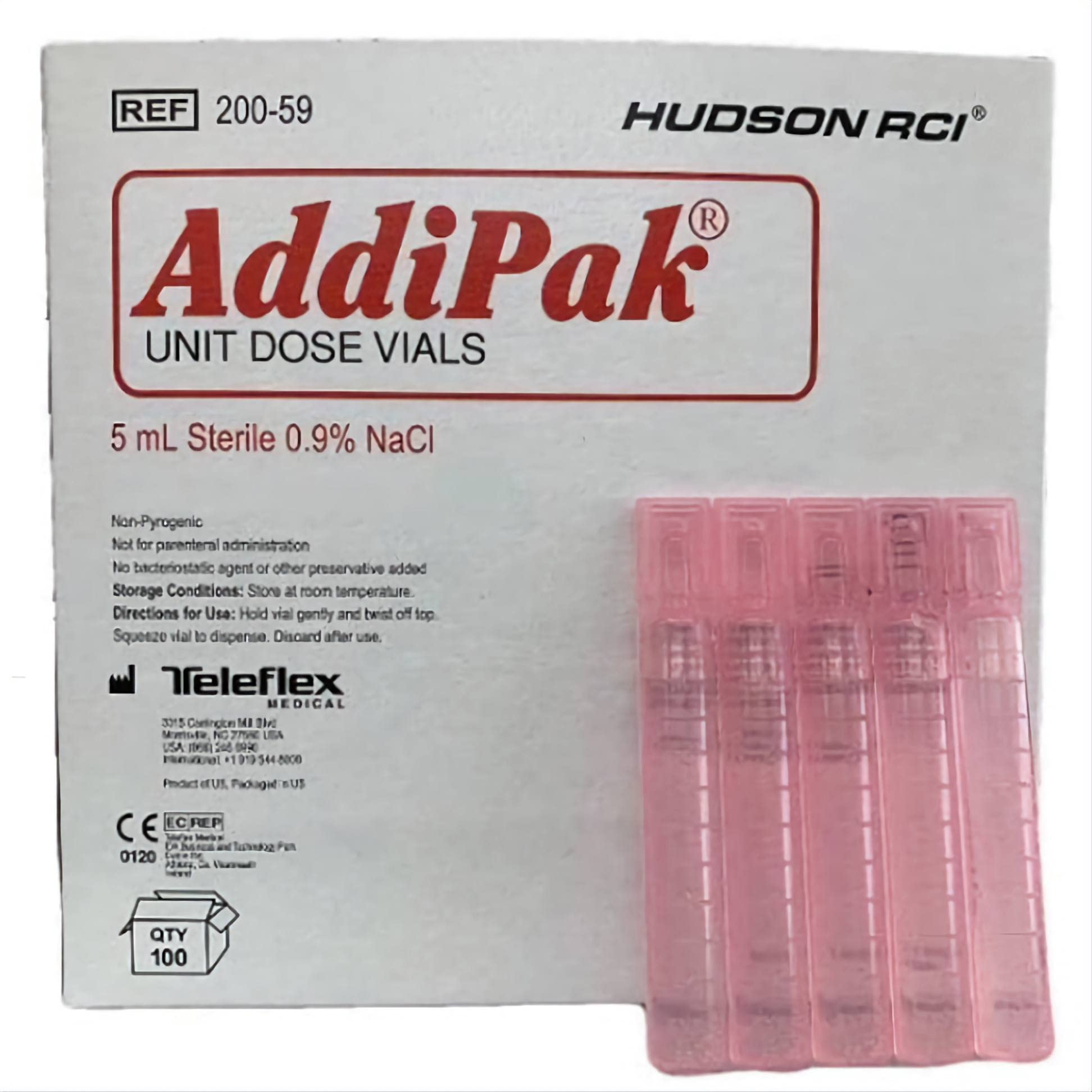 Hudson RCI AddiPak Saline Solution 5 mL Unit Dose Vials 0.9 Percent Single Use Disposable Capsules for Nebulizer Use Accurate Dispensing Travel Friendly Box of 100 - Available at All In One Marketplace Canada
