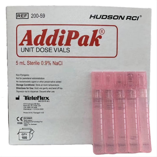 Hudson RCI AddiPak Saline Solution 5 mL Unit Dose Vials 0.9 Percent Single Use Disposable Capsules for Nebulizer Use Accurate Dispensing Travel Friendly Box of 100 - Available at All In One Marketplace Canada