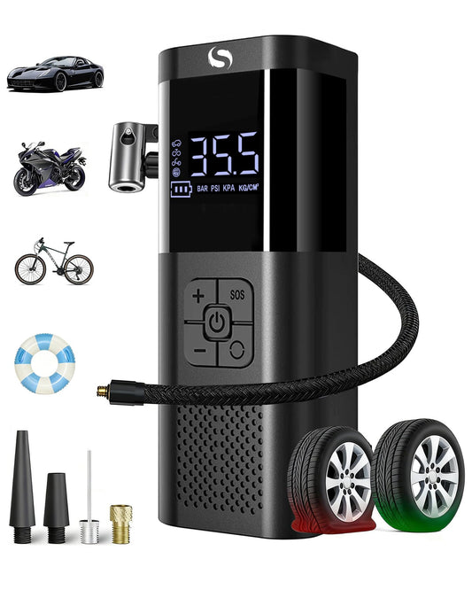 SERVOMASTER Portable Air Compressor, 150PSI Air Compressor Tire Inflator with Digital Pressure Gauge and LED Light, Portable Air Pump for Cars, Motorcycles, Bicycles, Balls