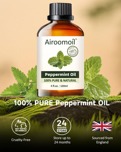 Airoomoil Peppermint Essential Oil 4 fl oz (120 mL) for Diffusers & Aromatherapy, with Glass Dropper, Fresh Minty Scent 🍁 All In One Marketplace Canada