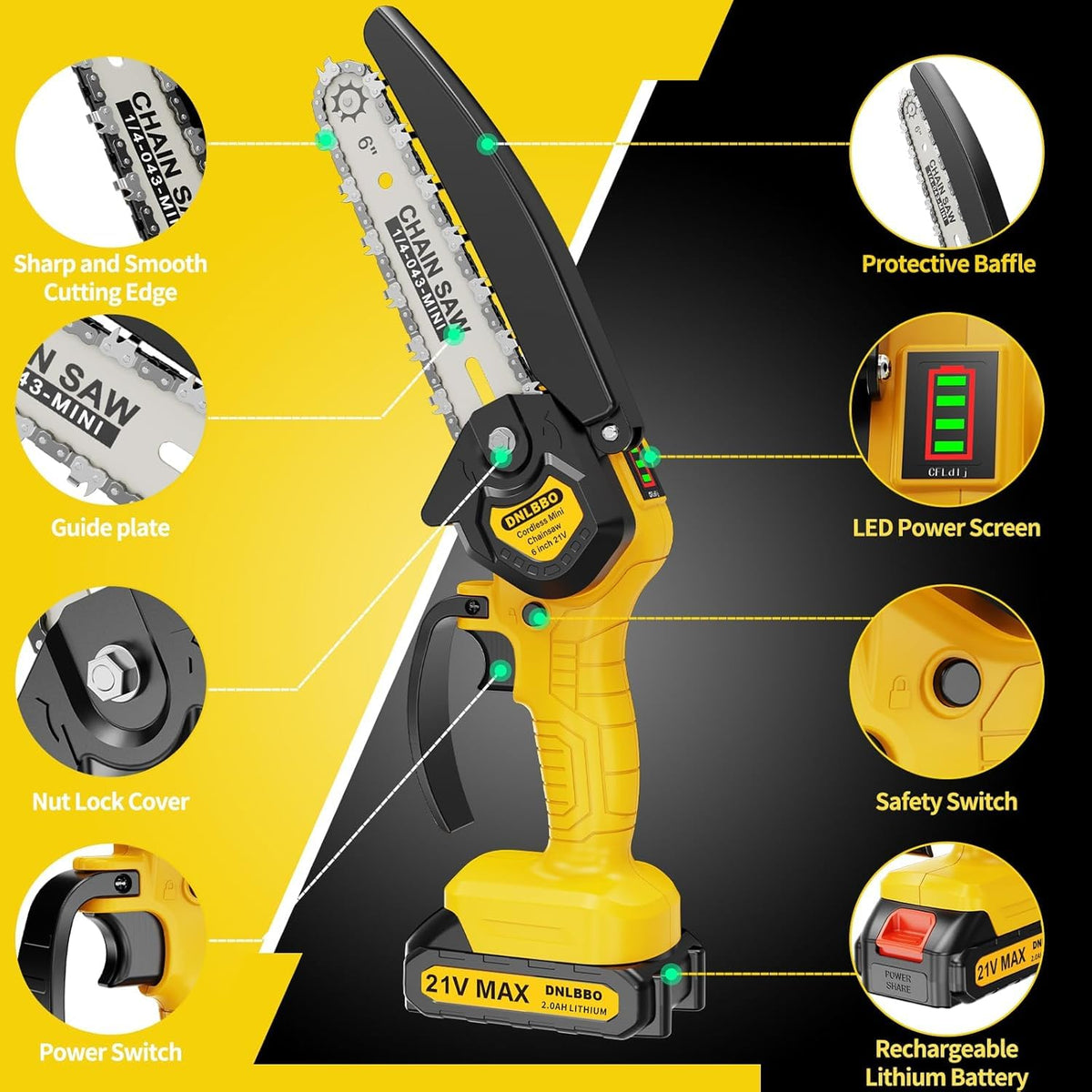 Mini Chainsaw Cordless,6 Inch Handheld Electric Power Chain Saw with Power Display, for Trees Branches Trimming,Wood Cutting, Holiday Gifts for Men, Fathers & Gardening Enthusiasts 🍁 All In One Marketplace Canada