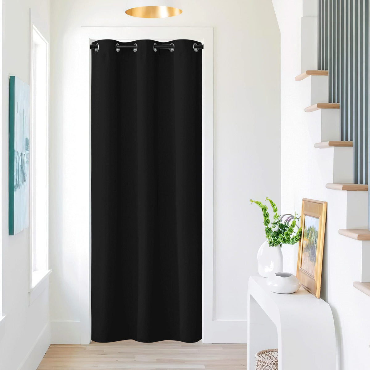 NICETOWN Rideau de porte noir 213 cm de longueur, panneau de séparation de pièce à œillets isolant thermique, rideau de placard, décoration de fenêtre temporaire pour Halloween pour chambre à coucher, 1 panneau, 107 cm de largeur