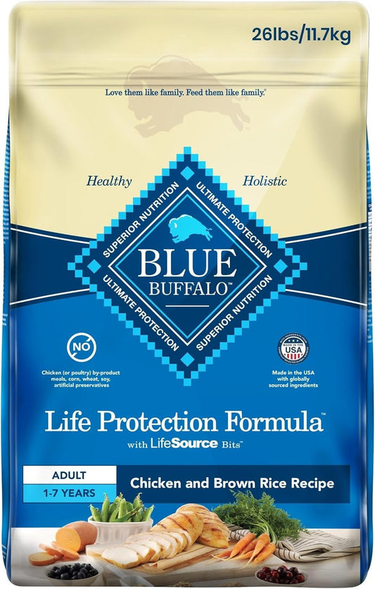 Blue Buffalo Life Protection Formula Chicken & Brown Rice Adult Dry Dog Food, Supports Immunity with Antioxidant-Rich LifeSource Bits, Promotes Healthy Muscle Development, 11.7kg/26lbs