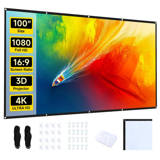 STWUI Projector Screen - 100 inch Projector Screen 16:9 Washable Foldable Portable Projector Movies Screen for Home Theater Outdoor Indoor Projector Screen,Support Double Sided Projection