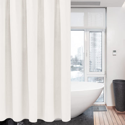 Waffle Weave Shower Curtain with Stainless Steel Hooks - 256 GSM Heavy Duty Fabric Bath Curtains, Hotel Luxury Quality, Water Resistant, Machine Washable, Weighted Hem, 72 x 72 Inches (White)