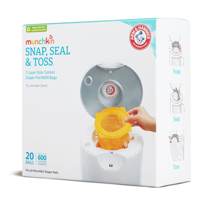 Munchkin Arm & Hammer Diaper Pail Snap, Seal and Toss Refill Bags, 20 Bags, Holds 600 Diapers Munchkin