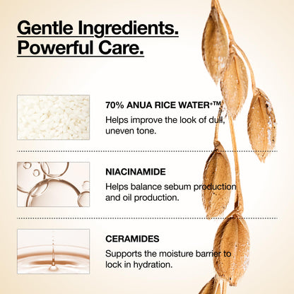 ANUA Rice 70 Glow Milky Toner 8.45 fl oz (250ml) - Hydrating and Brightening Face Toner with Rice Water, Niacinamide, Ceramides, Panthenol, Fragrance-Free, Non-Comedogenic, Suitable for All Skin Types, Korean Skincare ANUA
