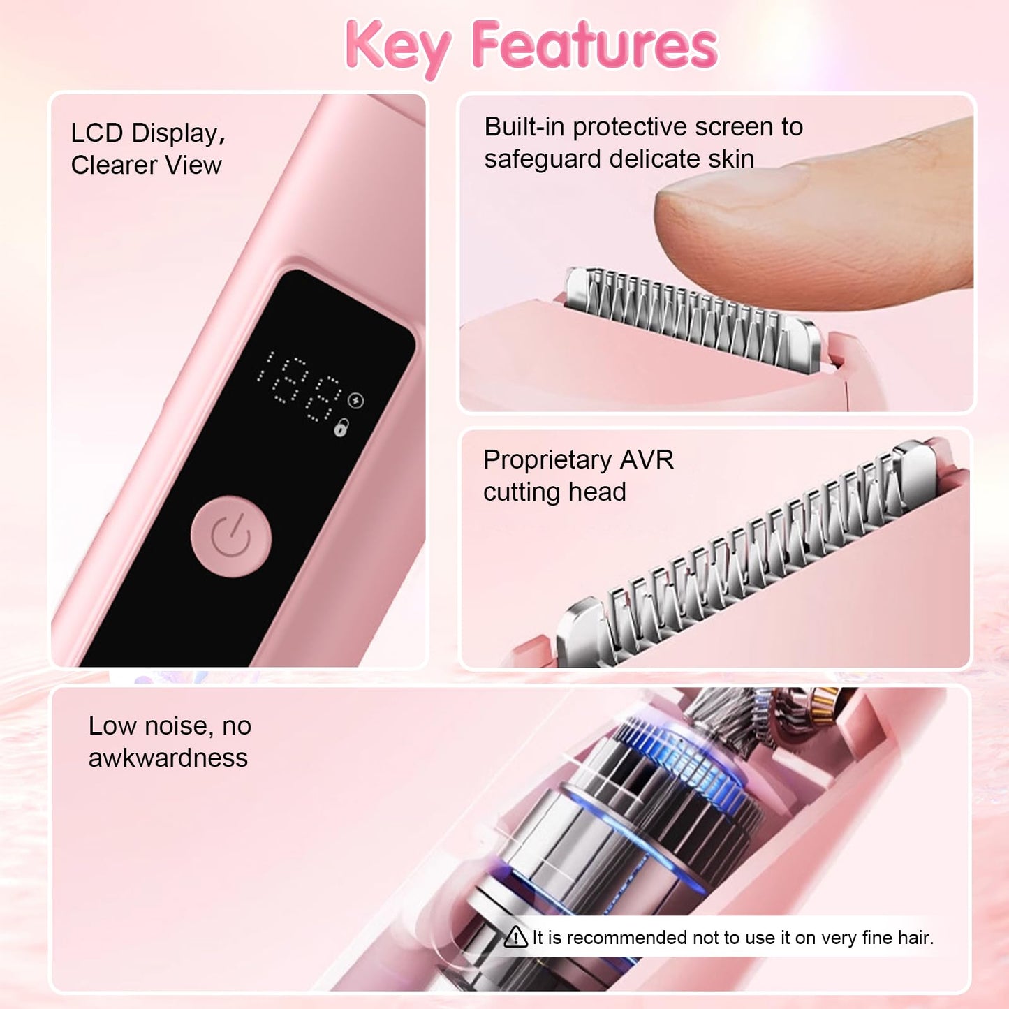 Bikini Trimmer Women, 2 in 1 Electric Razor, Painless Shaver for Women, IPX7 Waterproof USB Rechargeable Wet & Dry Hair Trimmer, Portable Travel Groomer for Bikini Line, Legs and Underarms, Pink
