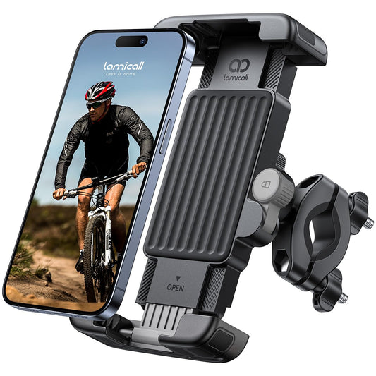 Lamicall Bike Motorcycle Phone Mount - [1s Quick Lock] Bike Phone Holder Clip, [Stable Handlebar Clamp] Bicycle Scooter Handlebar Clamp for iPhone 16 17 Pro Max Plus Air, S26 Ultra All Large