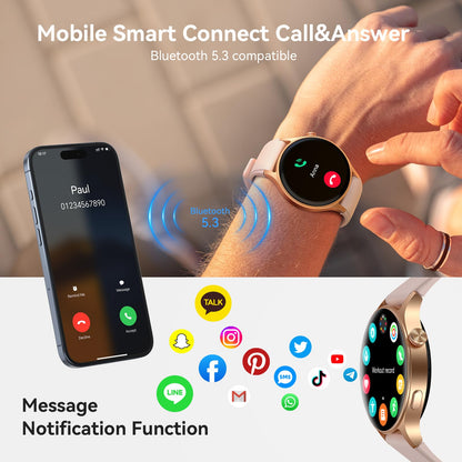 aeac Smart Watch for Women, AMOLED Ultra-Clear Screen Activity Trackers with Heart Rate/Sleep/SpO2 Monitor, Waterproof Fitness Smartwatch for iPhone/Samsung/Android（Pink Gold）