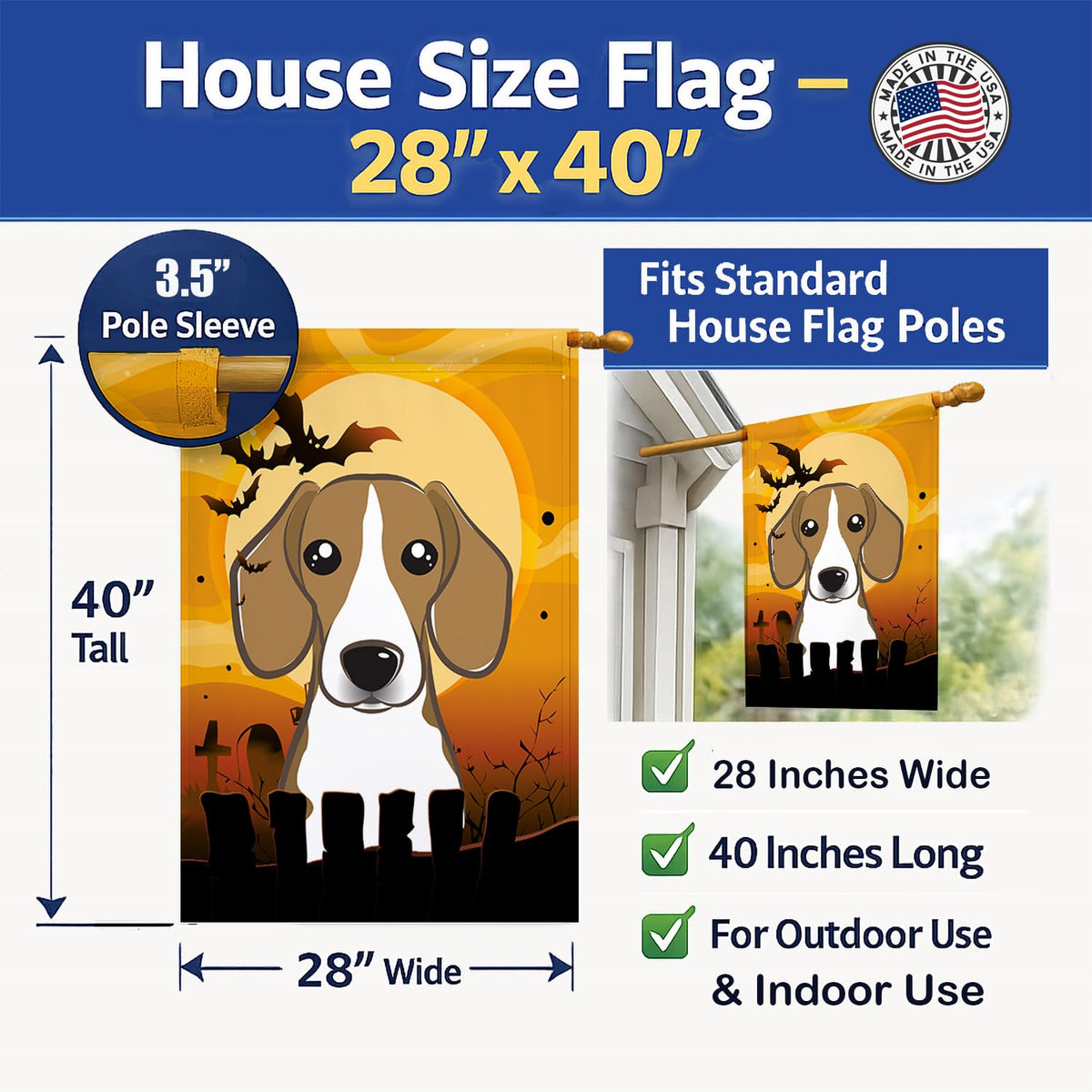 Drapeau de maison en toile Caroline's Treasures BB1797CHF Halloween Beagle, multicolore, grand