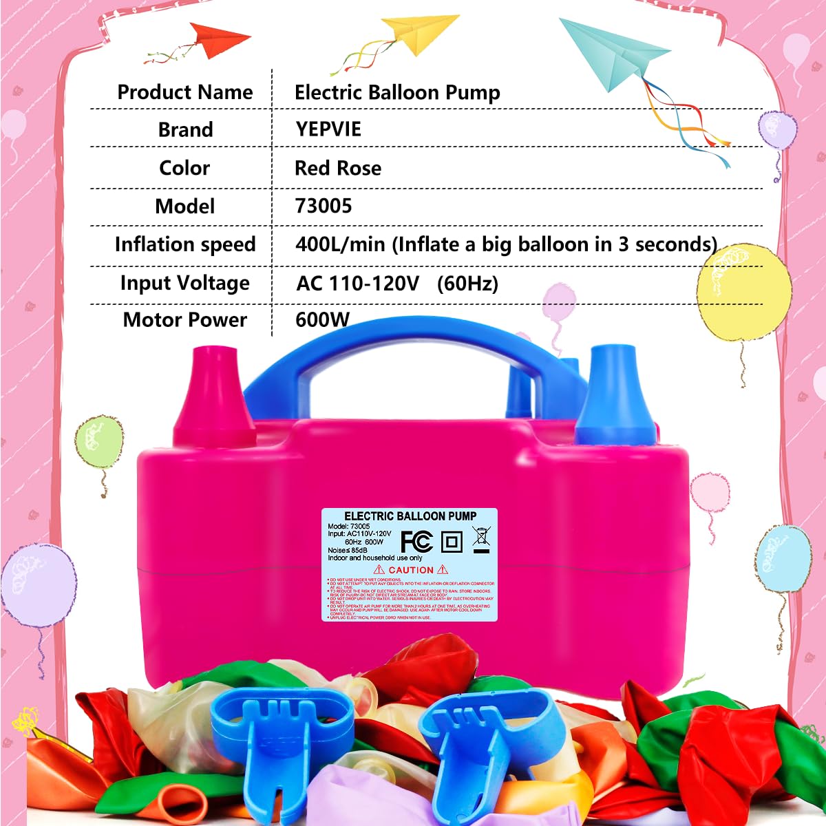 YEPVIE Electric Balloon Pump, Portable 2 Modes Balloon Blower Machine with 14 Ballon Arch Kits, Air Pump for Baloon, Balloon Inflator for Party Decoration
