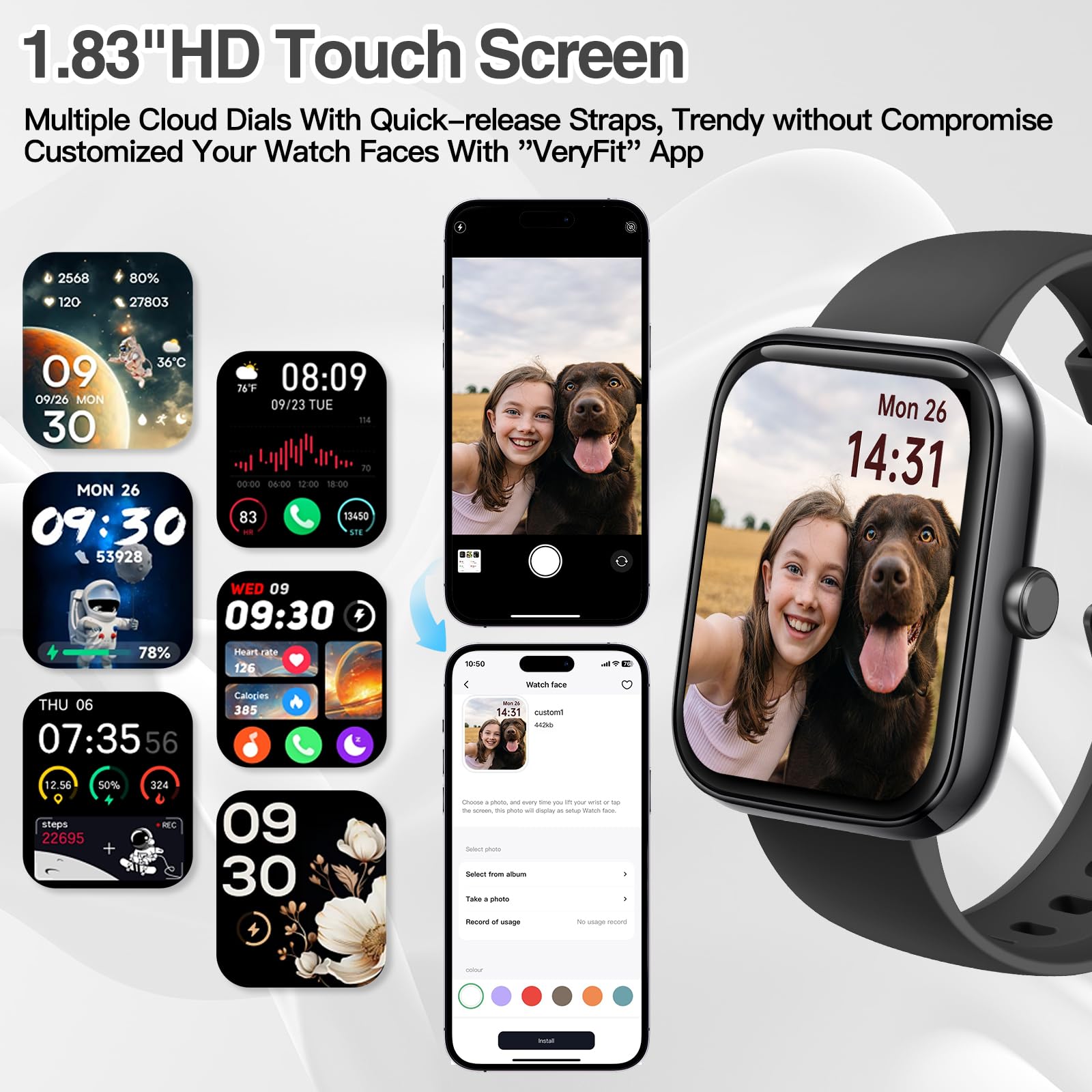 Smart Watch for Men Women with Bluetooth Call,Alexa Built-in Smartwatch,1.83"DIY Dial Fitness Watch with Sleep Heart Rate SpO2 Monitor,100+ Sport Mode,IP68 Waterproof Watch Compatible with Android iOS - Available at All In One Marketplace Canada
