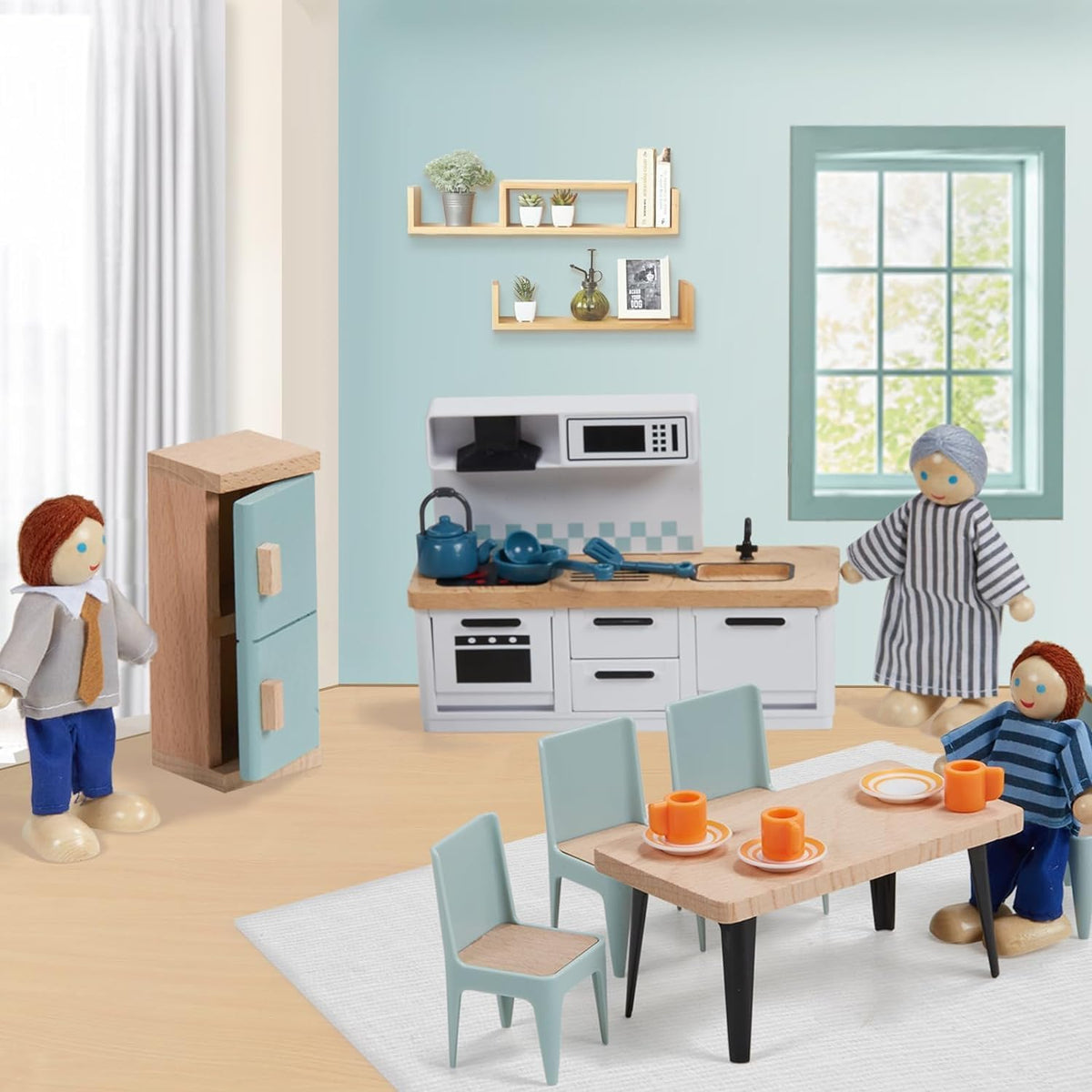 Giant bean 36pcs Wooden Dollhouse Furniture Set 5 Rooms 4 Family Dolls 🍁 All In One Marketplace Canada