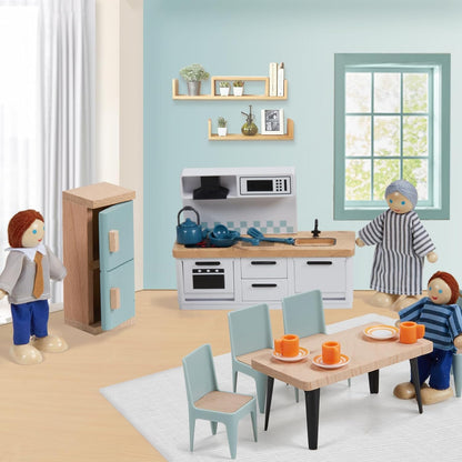 Giant bean 36pcs Wooden Dollhouse Furniture Set 5 Rooms 4 Family Dolls 🍁 All In One Marketplace Canada